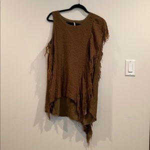 Free People Olive Green Tank Top w/ Fringe Detail